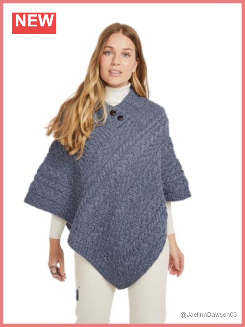 100% Merino Wool Poncho Women One Size Aran Cable Knit Made in Ireland